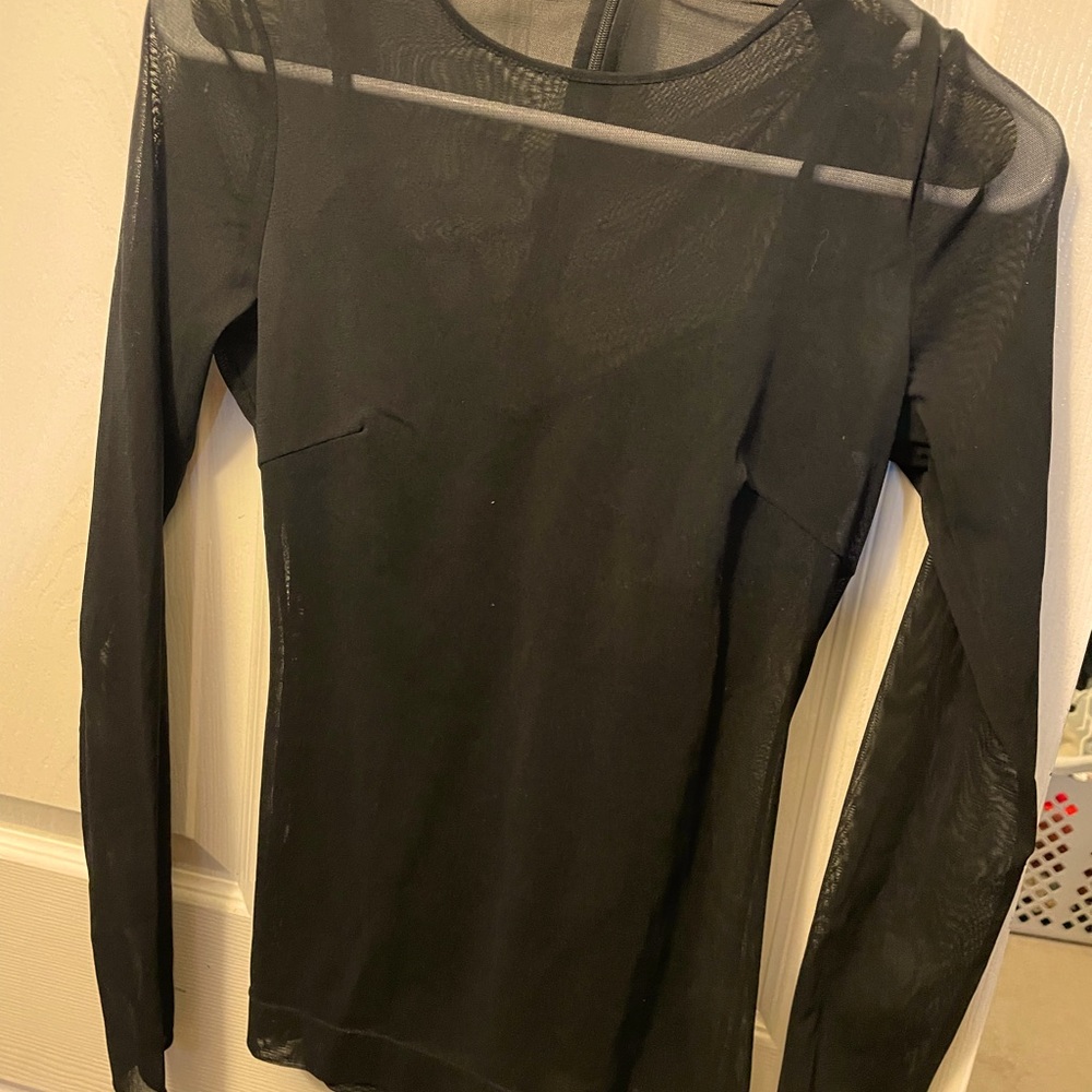 Black mesh top with lined tank underneath and zipper back from Robert Rodriguez.